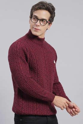 Buy MONTE CARLO Red Solid Wool Turtle Neck Men's Sweater