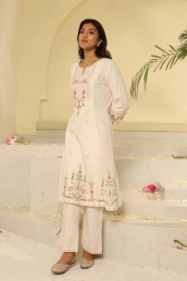 WHITE BASIC COTTON KURTA SET