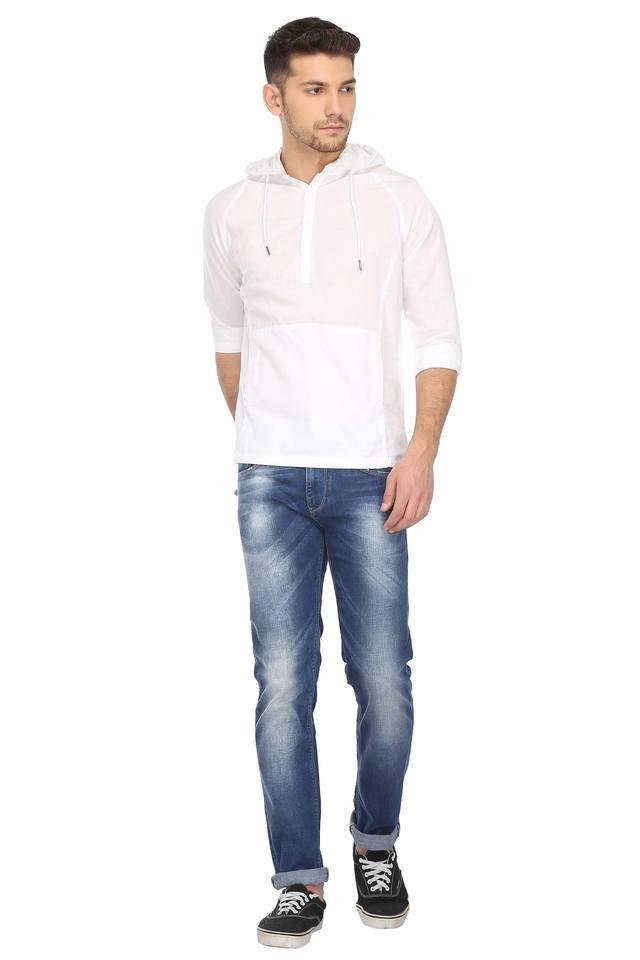 Buy MUFTI White Mens Hooded Slub Shirt Shoppers Stop