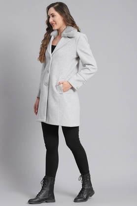 Buy MONTE CARLO Ltgrey Solid Collared Blended Fabric Women's Casual Wear  Coat