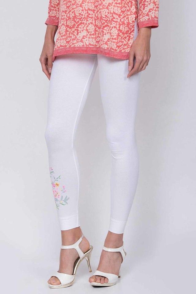 Buy Pink Cotton Lycra Skin Fit Tights Online - Aurelia