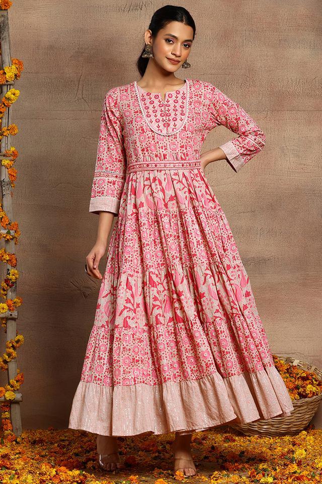 Buy INDYA Natural Floral Round Neck Cotton Women s Ethnic Dress Shoppers Stop