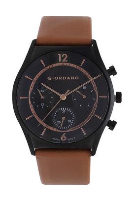 Buy GIORDANO Mens Chronograph Black Dial Leather Watch